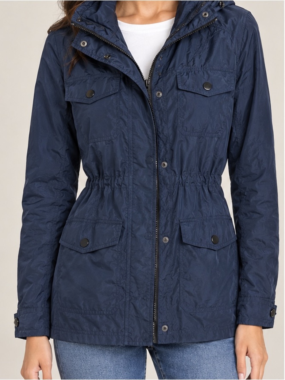Michael Kors Navy Blue Lightweight Hooded Utility Jacket Anorak Size M